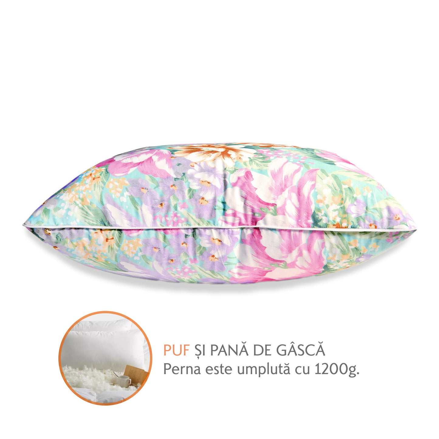 Perna Puf si Pana de Gasca, cu Imprimeu, 50 x 70 cm, Multicolor Rosu