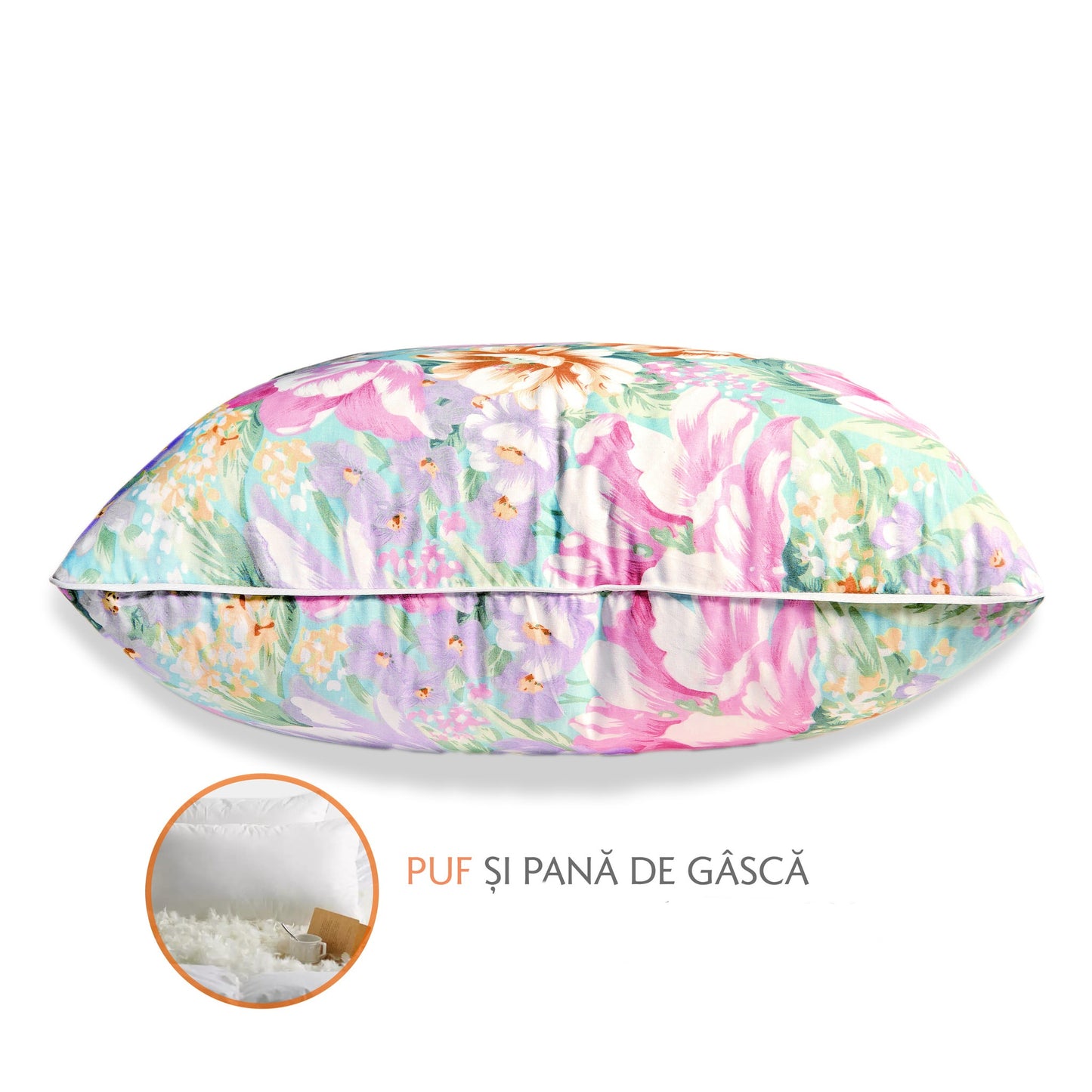 Perna Puf si Pana de Gasca cu Imprimeu, 60 x 60 cm, Multicolor Rosu