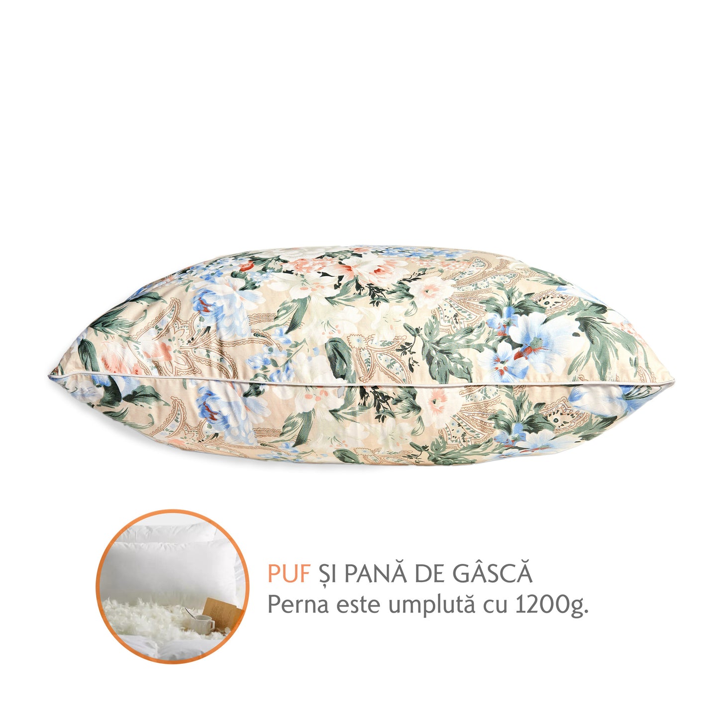 Perna Puf si Pana de Gasca cu Imprimeu, 50 x 70 cm, Multicolor Verde