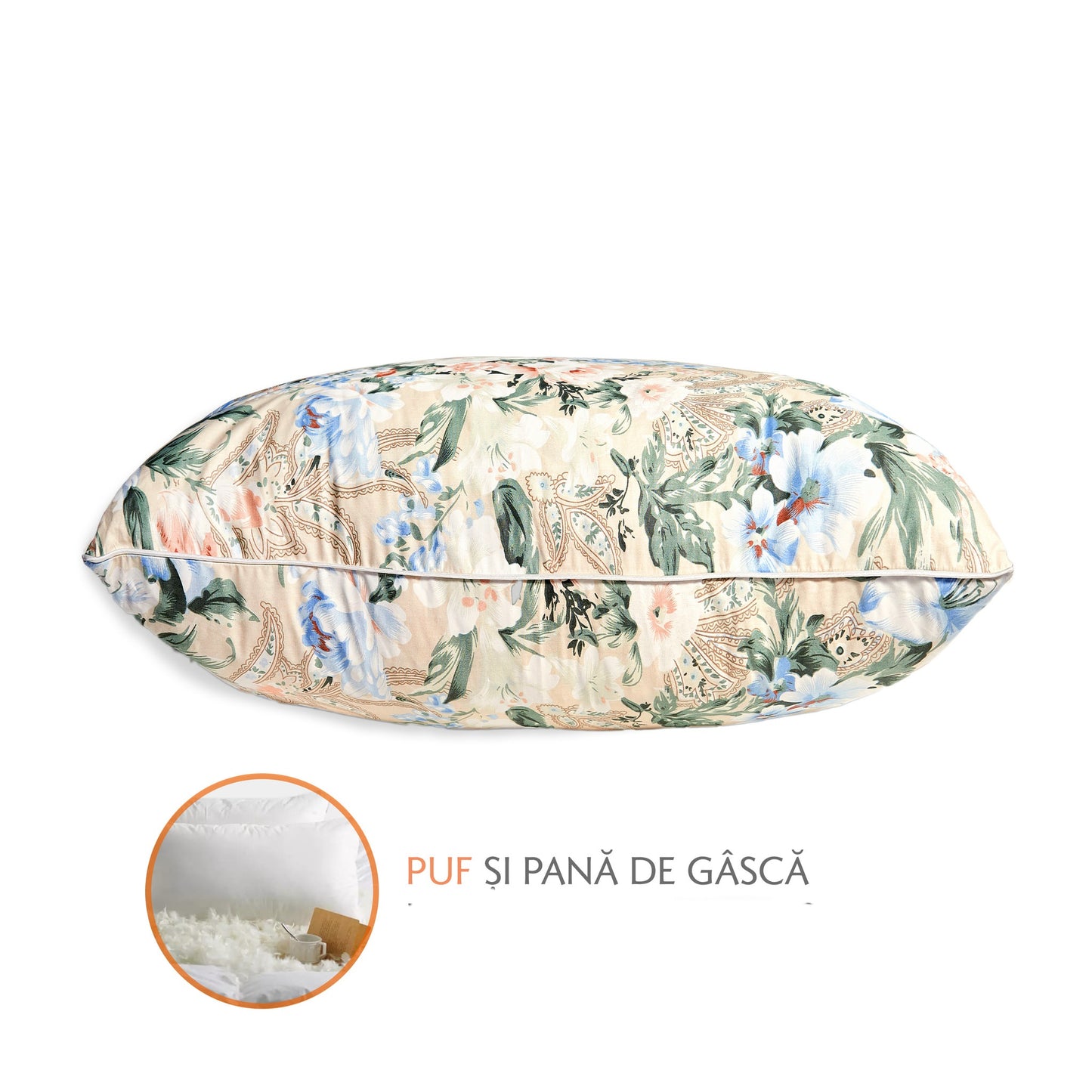 Perna Puf si Pana de Gasca cu Imprimeu, 60 x 60 cm, Multicolor Verde