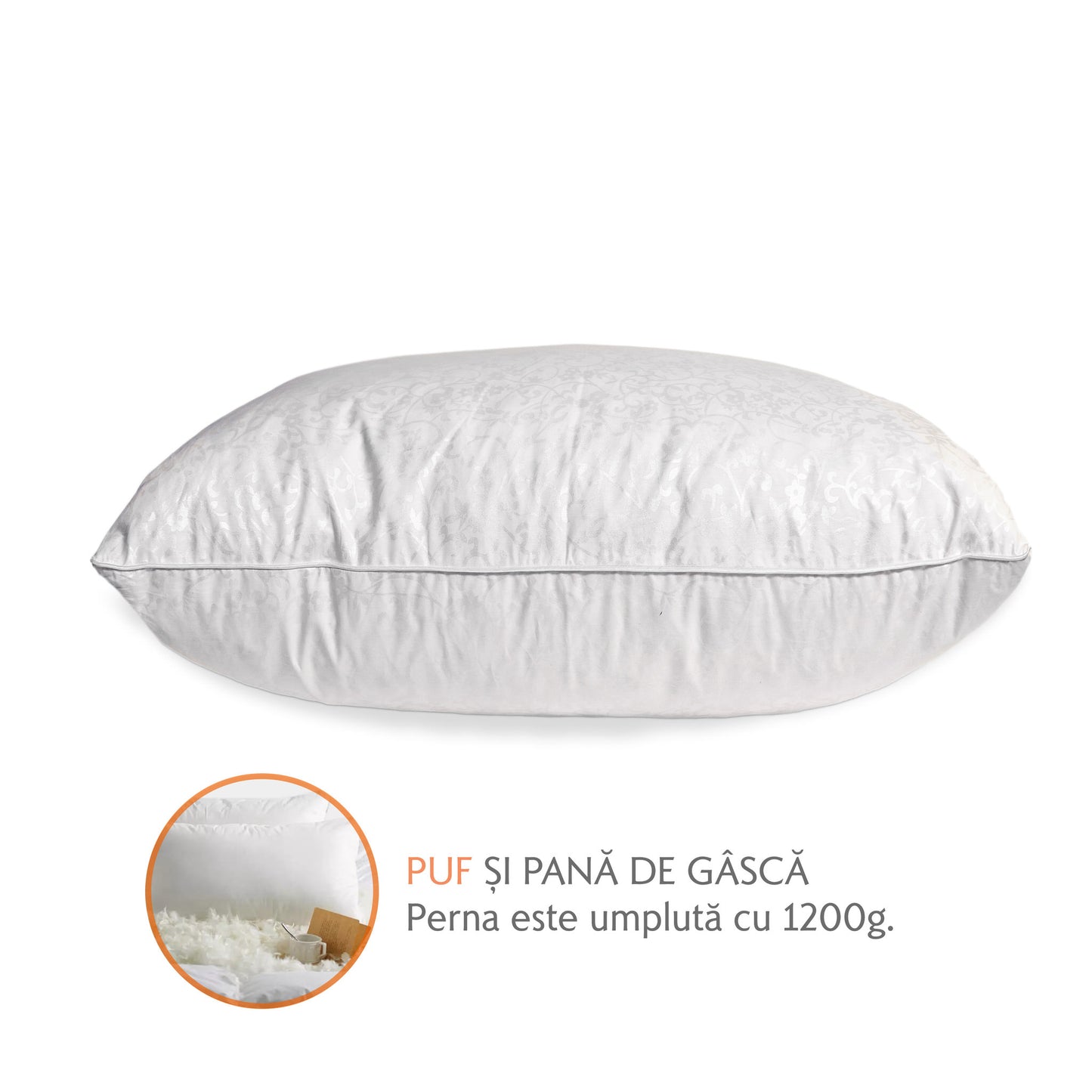 Perna Puf si Pana de Gasca cu Imprimeu, 60 x 60 cm, Alb